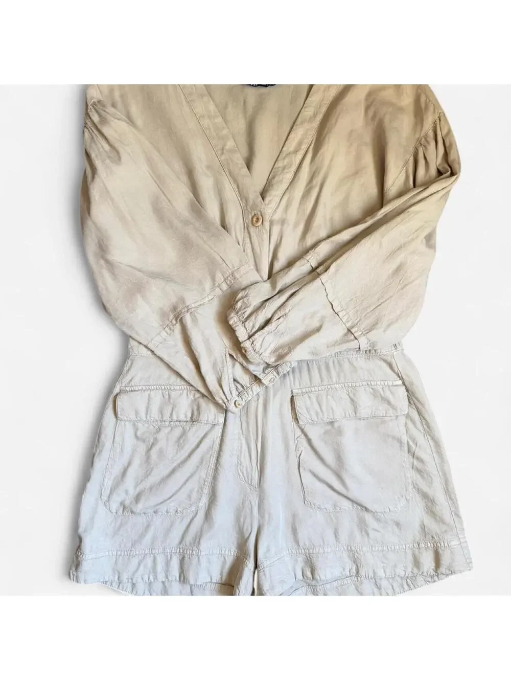 Zara Women's Cream and Tan Playsuit-romper